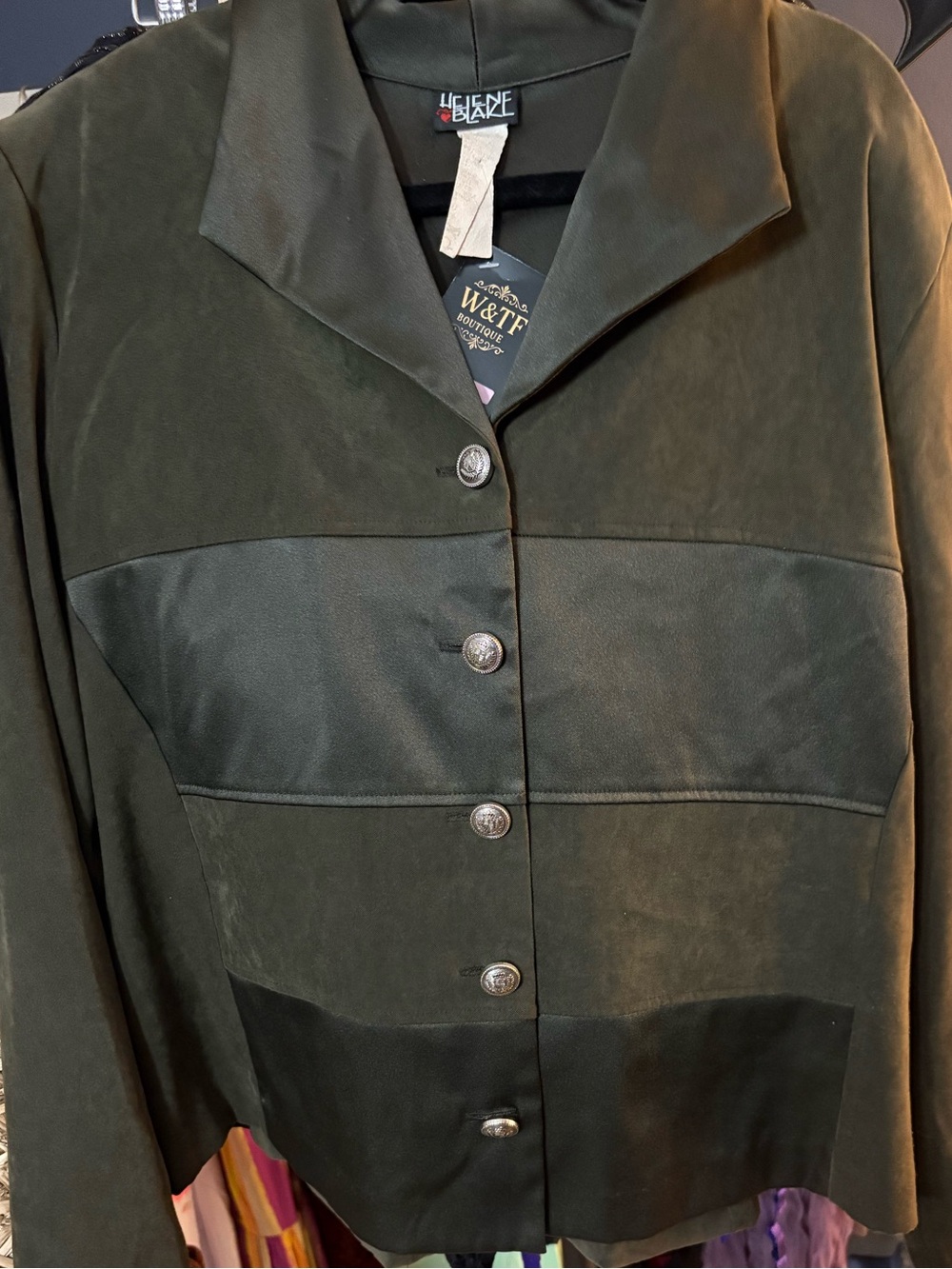 Vintage Helene Blake Velvet Olive Green Women's Button-Front Blazer. Size 18.